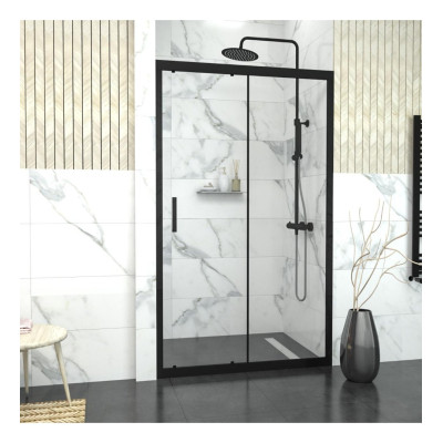 120cm Siyah Çerçeve Seffaf Cam Duşakabin